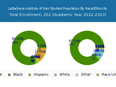LaBarberia Institute of Hair 2023 Student Population by Gender and Race chart
