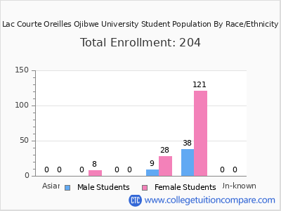 Lac Courte Oreilles Ojibwe University 2025 Student Population by Gender and Race chart