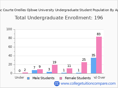 Lac Courte Oreilles Ojibwe University 2025 Undergraduate Enrollment by Age chart