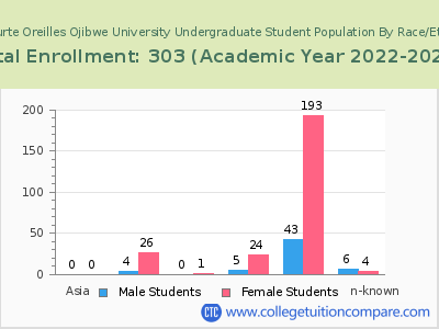 Lac Courte Oreilles Ojibwe University 2023 Undergraduate Enrollment by Gender and Race chart