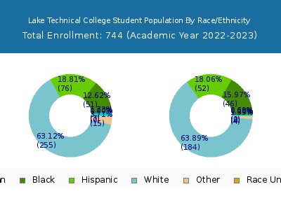 Lake Technical College 2023 Student Population by Gender and Race chart
