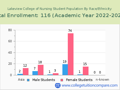Lakeview College of Nursing 2023 Student Population by Gender and Race chart