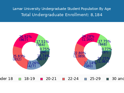 Lamar University 2024 Undergraduate Enrollment Age Diversity Pie chart