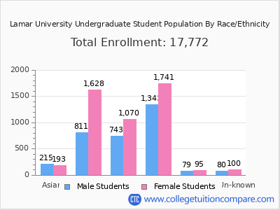 Lamar University 2025 Undergraduate Enrollment by Gender and Race chart