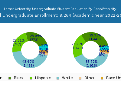 Lamar University 2023 Undergraduate Enrollment by Gender and Race chart
