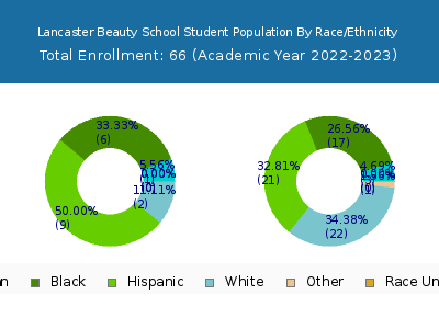 Lancaster Beauty School 2023 Student Population by Gender and Race chart