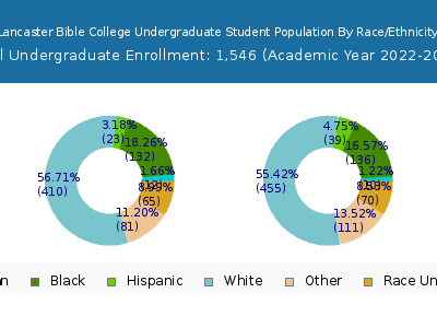 Lancaster Bible College 2023 Undergraduate Enrollment by Gender and Race chart