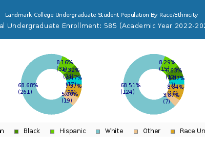 Landmark College 2023 Undergraduate Enrollment by Gender and Race chart
