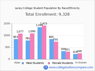 Laney College 2025 Student Population by Gender and Race chart