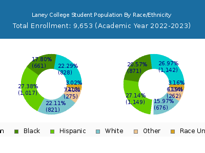 Laney College 2023 Student Population by Gender and Race chart