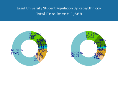 Lasell University 2025 Student Population by Gender and Race chart