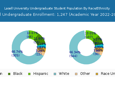 Lasell University 2023 Undergraduate Enrollment by Gender and Race chart