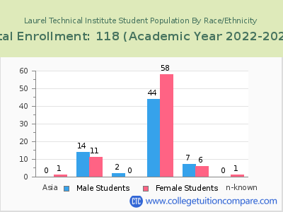 Laurel Technical Institute 2023 Student Population by Gender and Race chart
