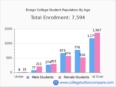 Ensign College 2024 Student Population by Age chart