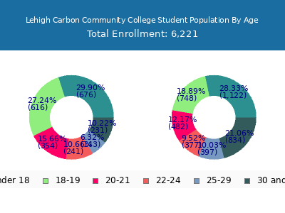 Lehigh Carbon Community College 2025 Student Population Age Diversity Pie chart