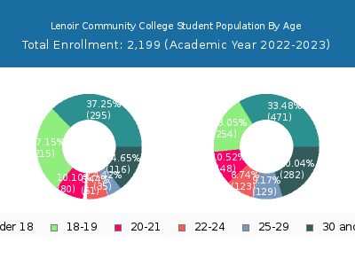 Lenoir Community College 2023 Student Population Age Diversity Pie chart