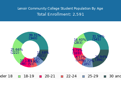 Lenoir Community College 2025 Student Population Age Diversity Pie chart