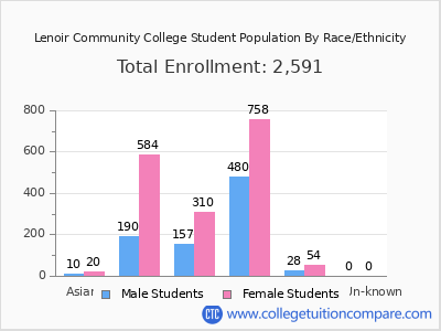 Lenoir Community College 2025 Student Population by Gender and Race chart