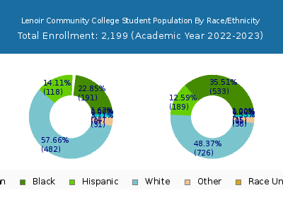 Lenoir Community College 2023 Student Population by Gender and Race chart