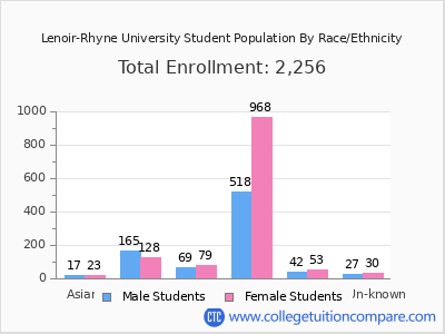 Lenoir-Rhyne University 2025 Student Population by Gender and Race chart