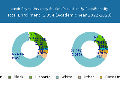 Lenoir-Rhyne University 2023 Student Population by Gender and Race chart