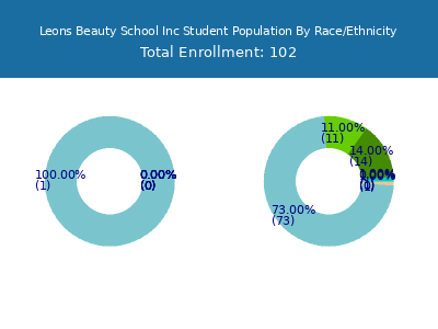 Leons Beauty School Inc 2025 Student Population by Gender and Race chart