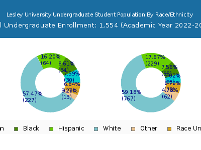 Lesley University 2023 Undergraduate Enrollment by Gender and Race chart