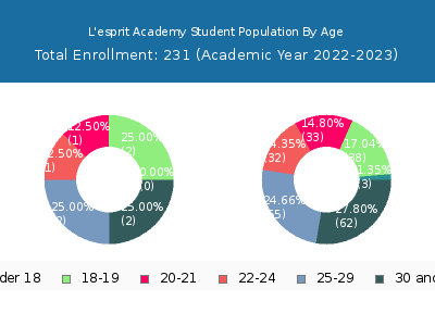L'esprit Academy 2023 Student Population Age Diversity Pie chart