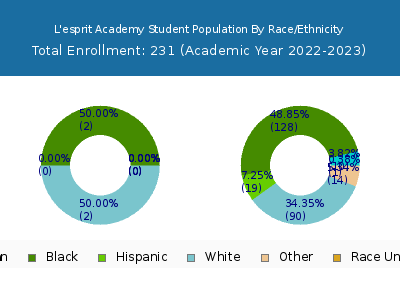 L'esprit Academy 2023 Student Population by Gender and Race chart
