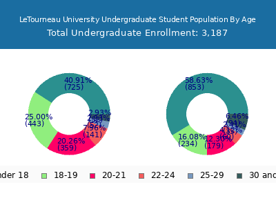 LeTourneau University 2024 Undergraduate Enrollment Age Diversity Pie chart