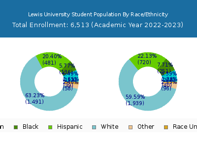 Lewis University 2023 Student Population by Gender and Race chart