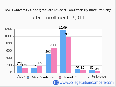 Lewis University 2025 Undergraduate Enrollment by Gender and Race chart