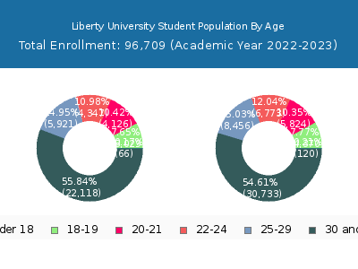Liberty University 2023 Student Population Age Diversity Pie chart