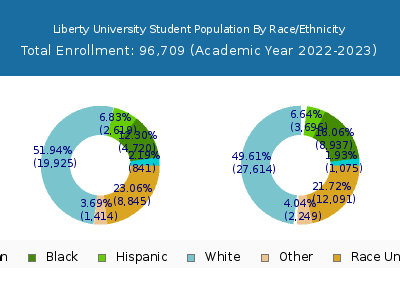 Liberty University 2023 Student Population by Gender and Race chart