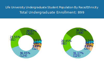 Life University 2025 Undergraduate Enrollment by Gender and Race chart