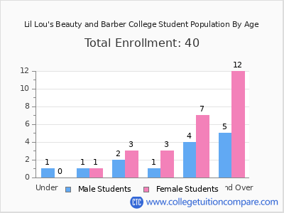 Lil Lou's Beauty and Barber College 2024 Student Population by Age chart