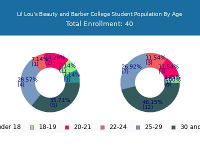 Lil Lou's Beauty and Barber College 2024 Student Population Age Diversity Pie chart