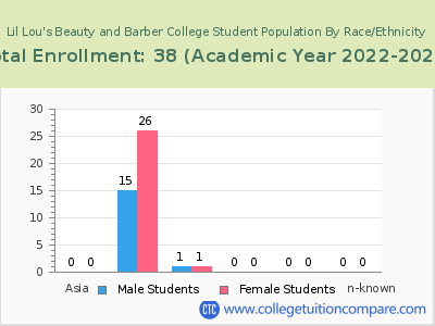 Lil Lou's Beauty and Barber College 2023 Student Population by Gender and Race chart