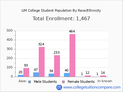 LIM College 2025 Student Population by Gender and Race chart