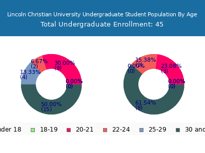 Lincoln Christian University 2024 Undergraduate Enrollment Age Diversity Pie chart