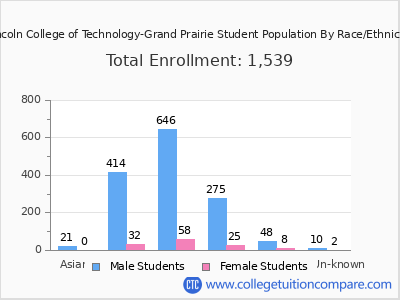 Lincoln College of Technology-Grand Prairie 2025 Student Population by Gender and Race chart