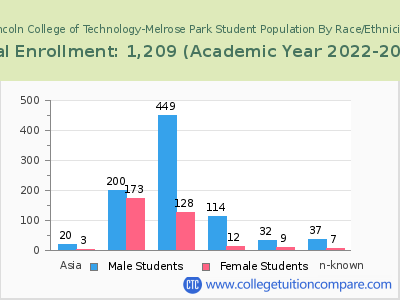 Lincoln College of Technology-Melrose Park 2023 Student Population by Gender and Race chart