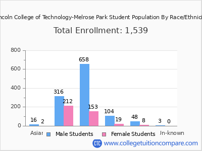 Lincoln College of Technology-Melrose Park 2025 Student Population by Gender and Race chart