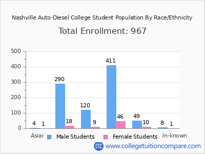 Nashville Auto-Diesel College 2025 Student Population by Gender and Race chart