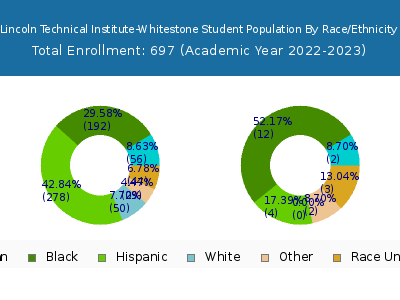 Lincoln Technical Institute-Whitestone 2023 Student Population by Gender and Race chart