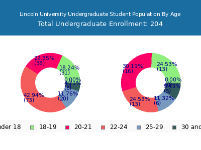 Lincoln University 2024 Undergraduate Enrollment Age Diversity Pie chart