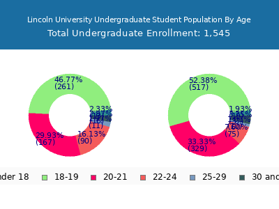 Lincoln University 2025 Undergraduate Enrollment Age Diversity Pie chart