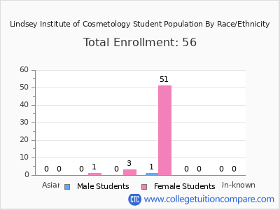 Lindsey Institute of Cosmetology 2025 Student Population by Gender and Race chart