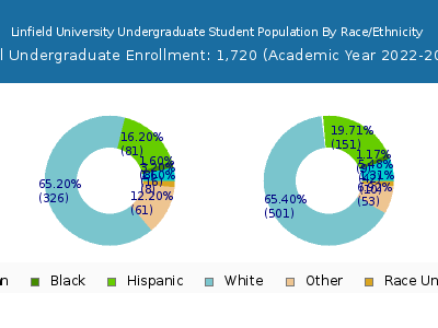 Linfield University 2023 Undergraduate Enrollment by Gender and Race chart
