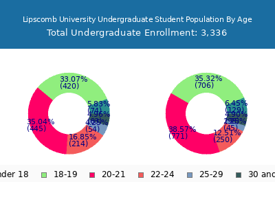 Lipscomb University 2024 Undergraduate Enrollment Age Diversity Pie chart